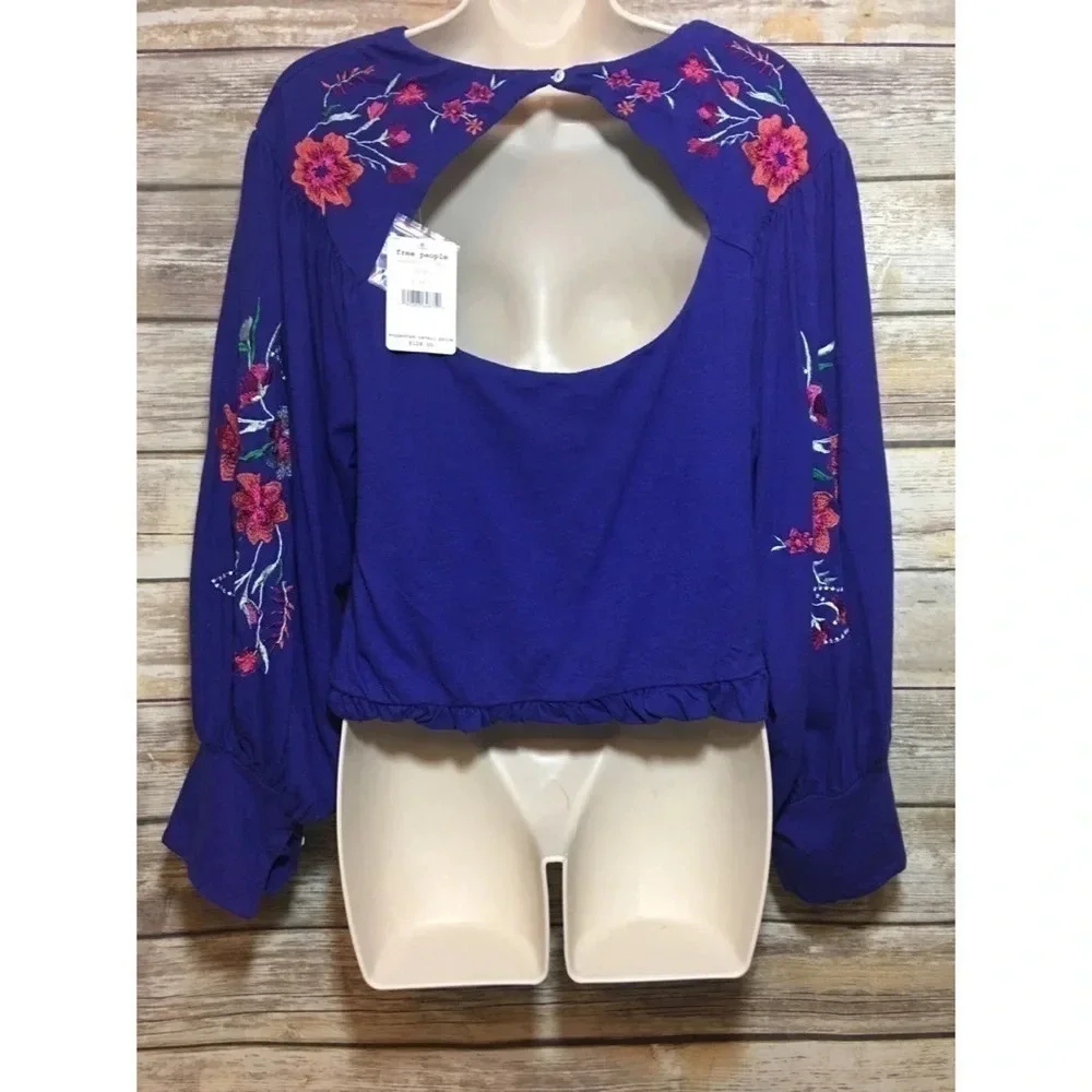 Free People Lita Embroidered Cut Out Top S